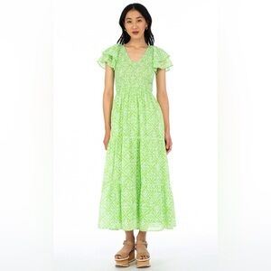 New! Banjanan Ira smocked maxi Dress Green-White nwot 33716